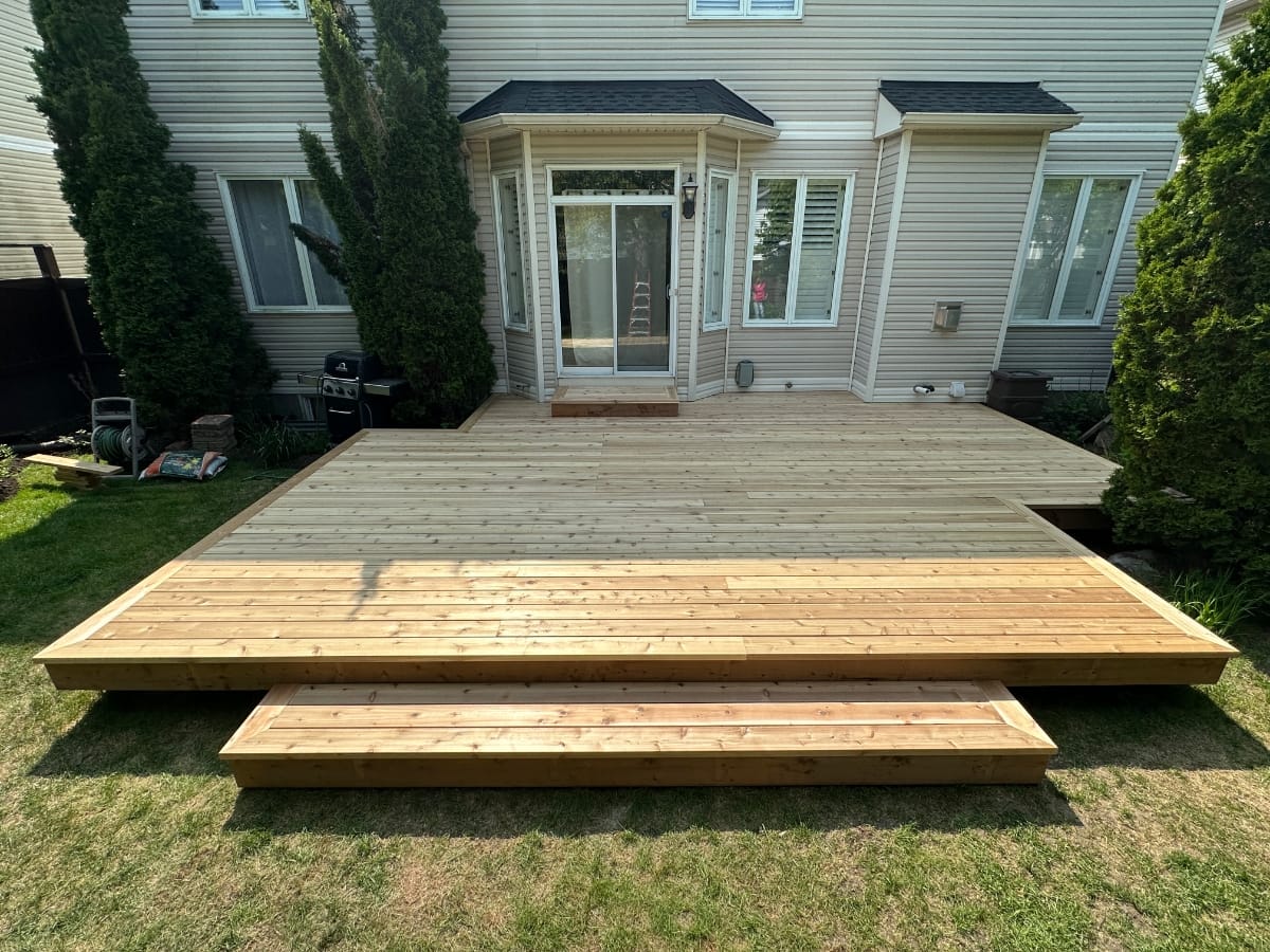 Wooden deck on back of house
